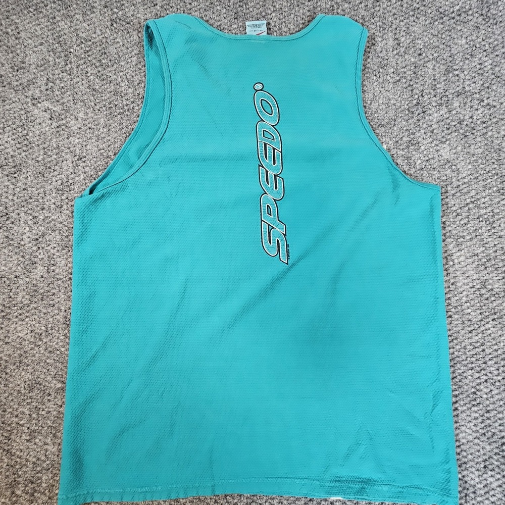 Vintage Speedo Green Blue Graphic Tank Top Swimming Shirt‎ Large USA Beach